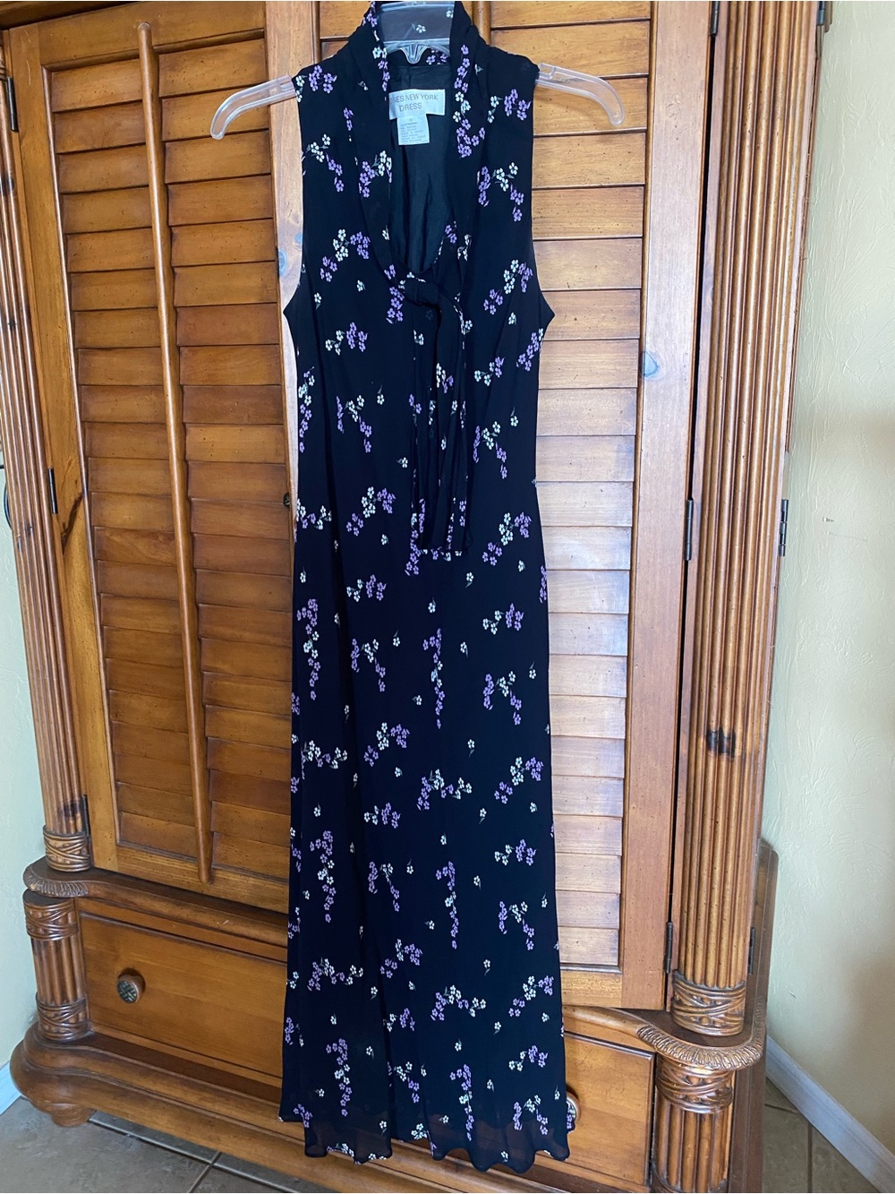 Chelsea28 Black Maxi Dress with Lavender Floral Dots